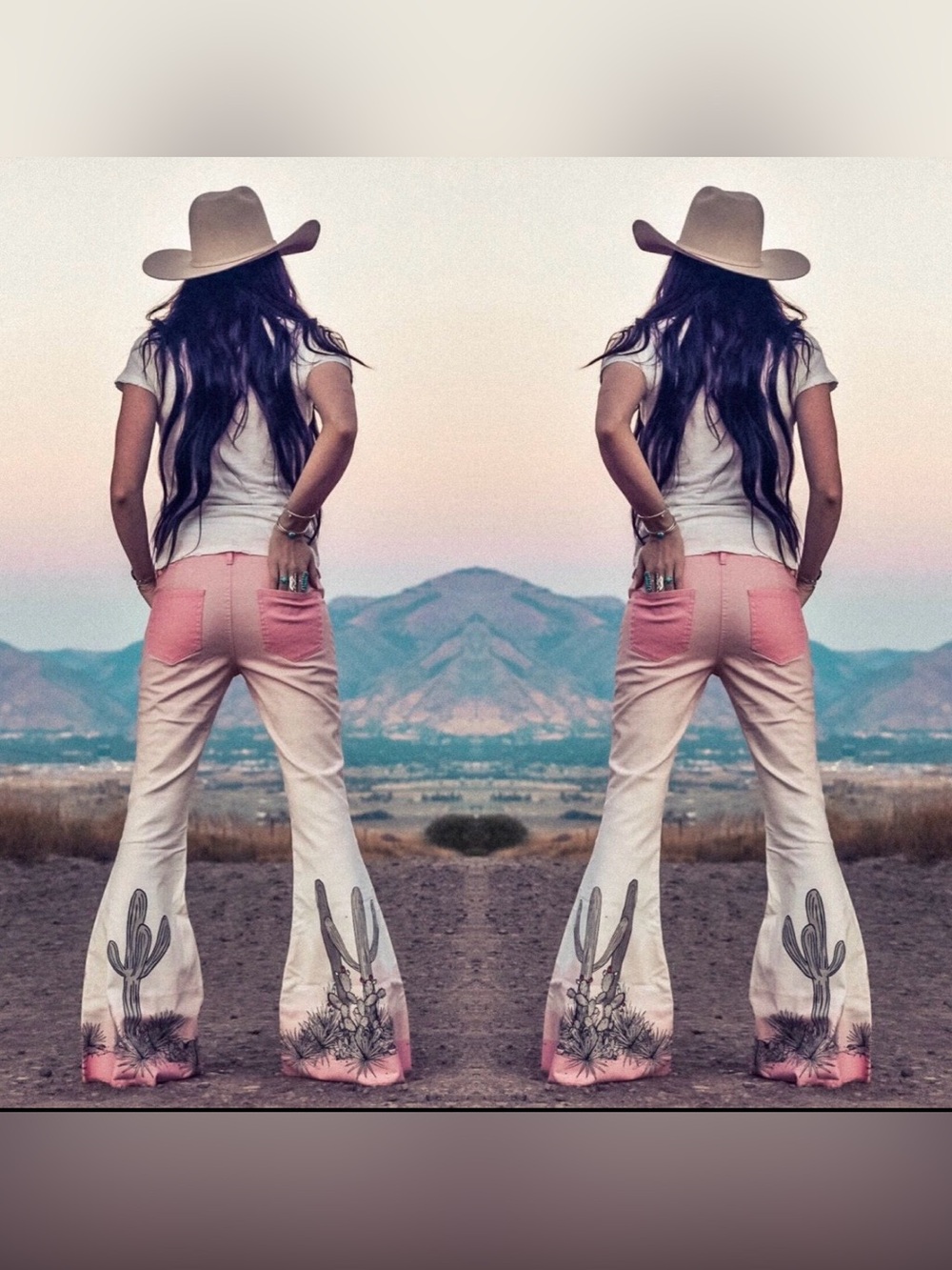 Ranch Dressn Fallon Taylor FT Pink Ombre Cactus Desert Super Flares Jeans 00🌵🤠💖